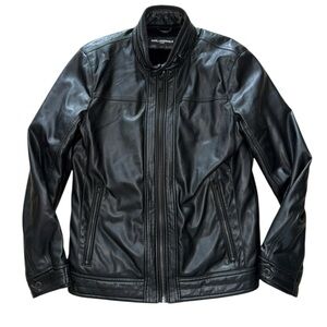Karl Lagerfeld Black Leather Bomber Jacket